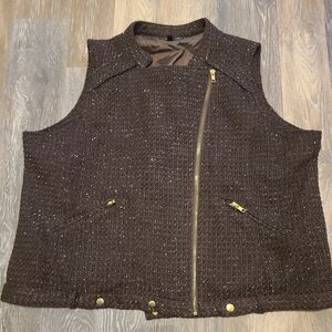 Spirited Randolph Duke Tweed Gold Threaded Full Zipper Vest Womens Size 2x